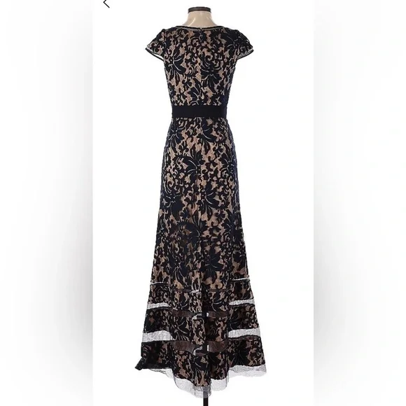 Women’s Size 2 (Altered Length) - Tadashi Shoji Navy and Tan Formal Dress - Picture 2 of 4